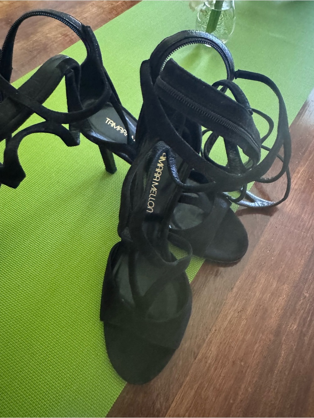 Tamara Mellon Black Suede Sculptural Strappy High Heels - Picture 7 of 16